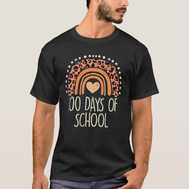 T-shirt Peach Leopard Rainbow 100 Days School Cute 100th (Devant)