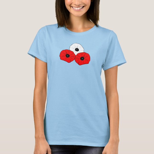 T-shirt Peach Red and White Poppies (Devant)