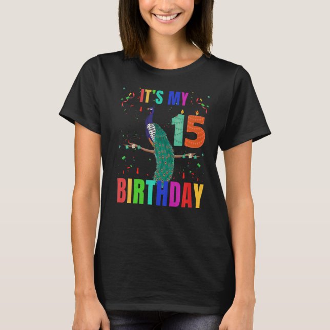T-shirt Peacock 15e anniversaire mignons Oiseaux Graphique (Devant)