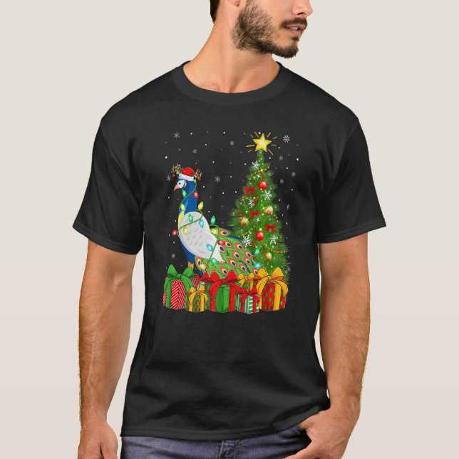 T-shirt Peacock Bird  Xmas Holiday Santa Peacock Christmas (Devant)
