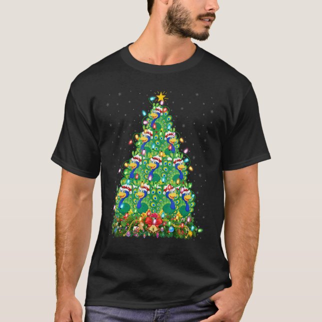 T-shirt Peacock Bird   Xmas Lights Santa Peacock Christmas (Devant)