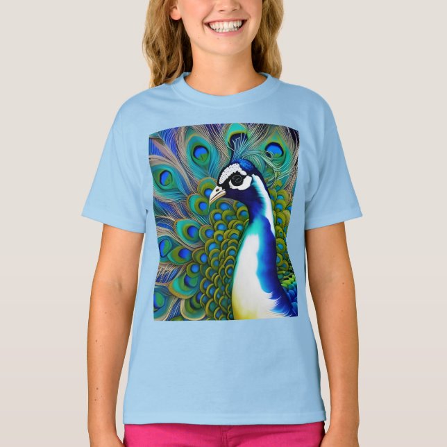 T-shirt Peacock blanc bleu et vert Piebald (Devant)