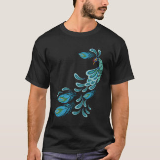 T-shirt Peacock bleu Imprimer Plumes Turquoises I Peacock