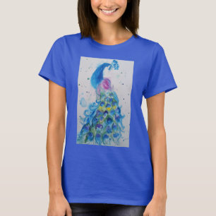 T-shirt Peacock bleu Peacock Aquarelle peinture Femme