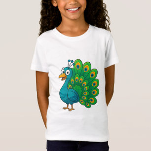 T-Shirt Peacock de dessin amusant avec Queue colorée