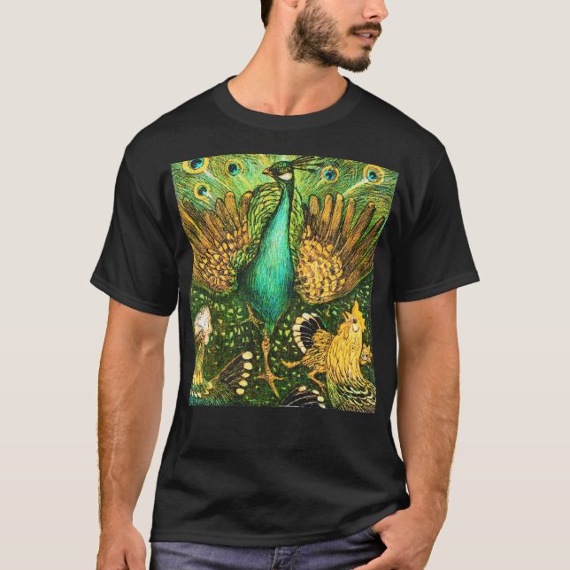 T-shirt Peacock et poulets Art nouveau néerlandais (Devant)