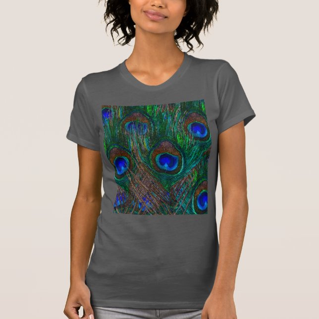 T-shirt Peacock Feathers Etching Style (Devant)