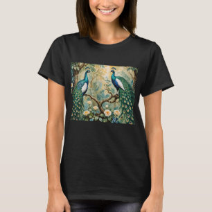 T-shirt Peacock Golden Turquoise Floral Jungle