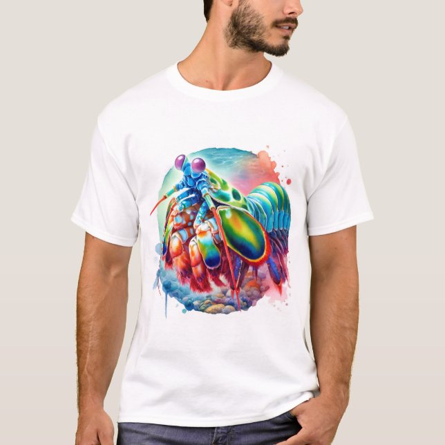 T-shirt Peacock Mantis Shrimp REF253 - Watercolor (Devant)