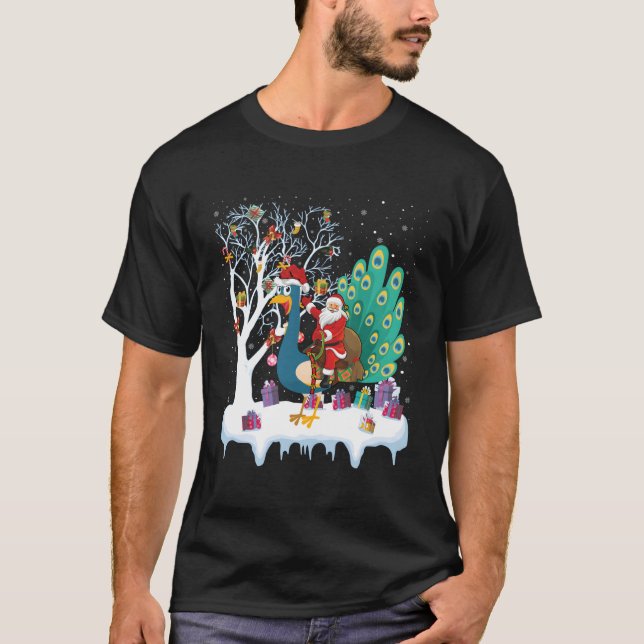 T-shirt Peacock Oiseau Amant Xmas Cadeau Père Noël équitat (Devant)