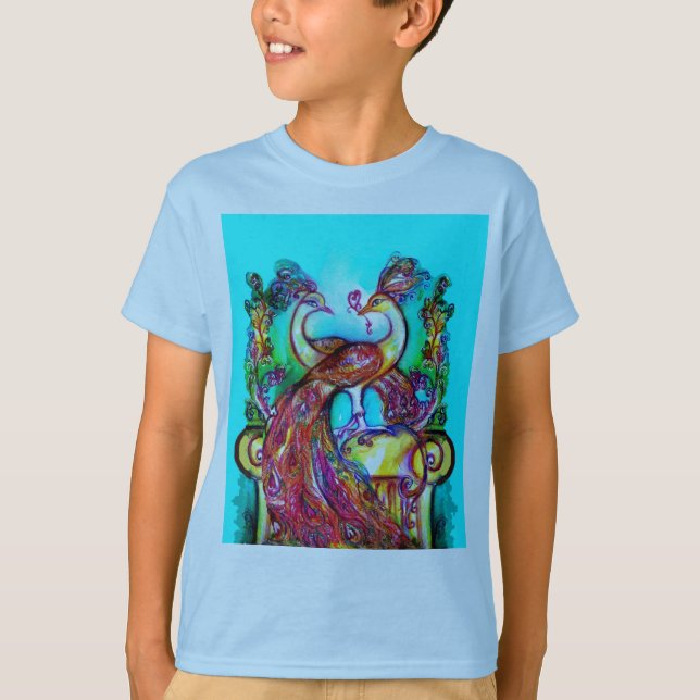 T-shirt PEACOCKS IN LOVE MONOGRAM rouge bleu turquase vert (Devant)