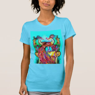 T-shirt PEACOCKS IN LOVE MONOGRAM rouge bleu turquase vert