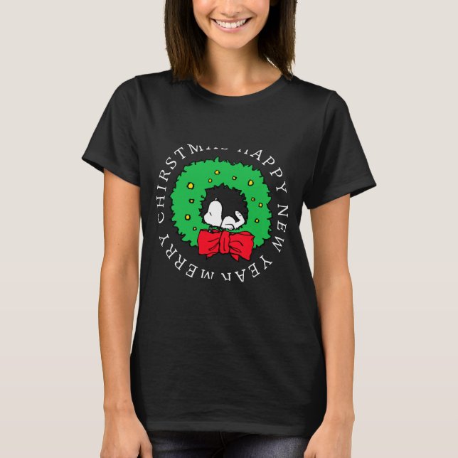 T-shirt Peanuts Christmas Wreath  (Devant)
