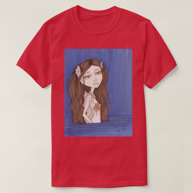 T-shirt Pearl Mermaid fantasy big eyes art (Design devant)