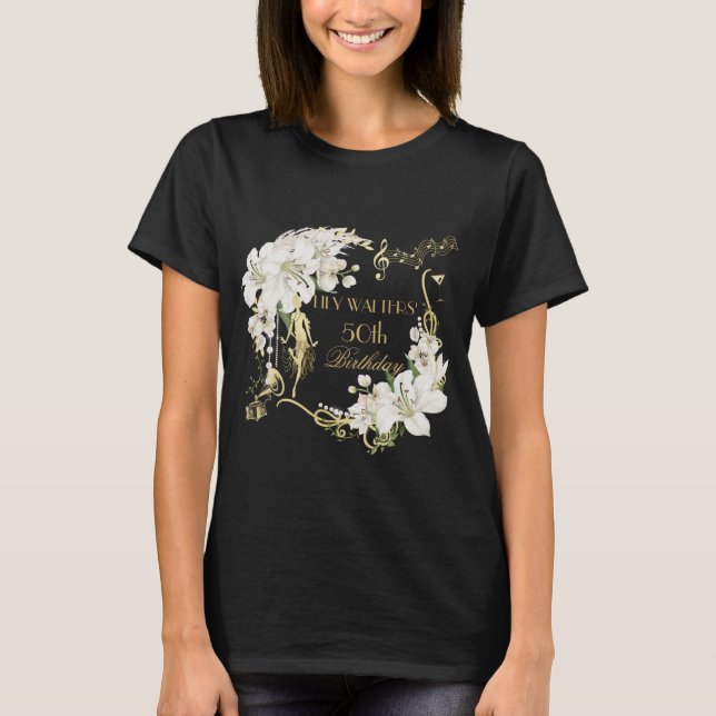 T-shirt Pearls White Floral Art Déco Gatsby 20s Anniversai (Devant)