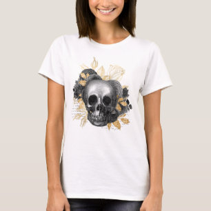 T-shirt Peau de feuillage de Faux Gold roses noirs et écri