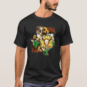 T-shirt Peau de vache Crâne de taureau Tournesol Texas Car