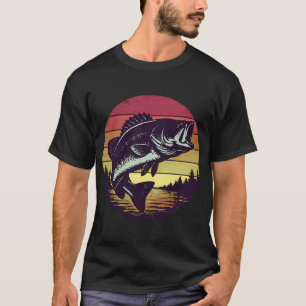 T-shirt Pêche à la basse rétro au coucher du soleil, lac à