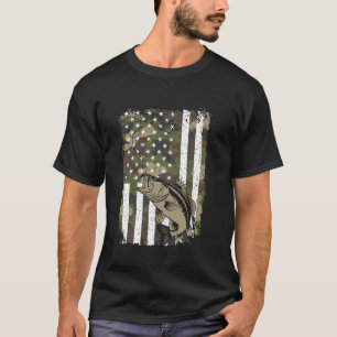 T-shirt Pêche à la basse sur le drapeau américain camoufla