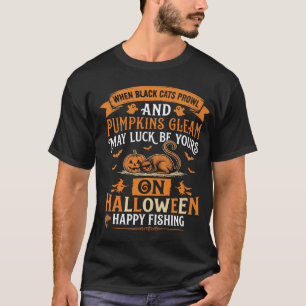 T-shirt Pêche à la citrouille de chat noir Halloween vinta