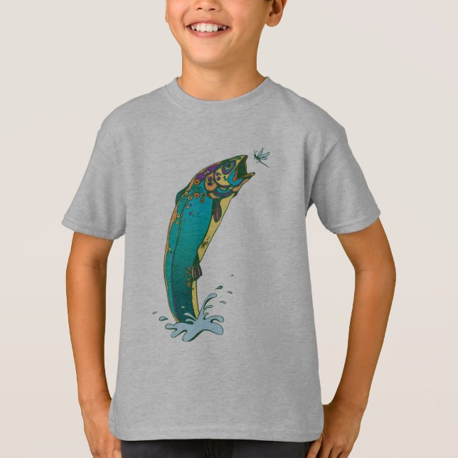 T-shirt Pêche à la truite psychédélique (Devant)