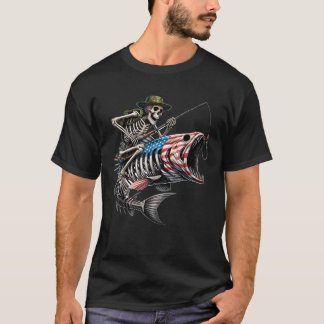T-shirt Pêche American Flag Bass Poisson Skeleton Fis