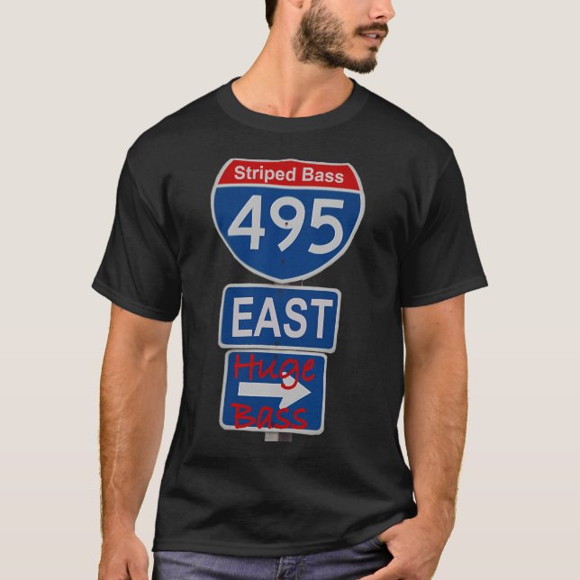 T-shirt pêche au bar rayé Long Island expressway 495 (Devant)