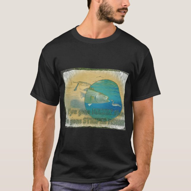 T-shirt Pêche au bar rayé sur fond noir (Devant)