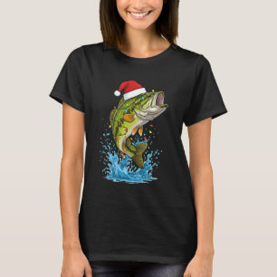 T-shirt Pêche au Bass Humour Chapeau de Père Noël Amateurs