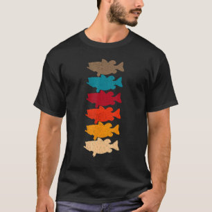 T-shirt Pêche au Bass Rétro Vintage Poisson Forêt Pêche Fi