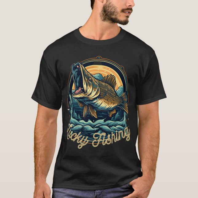 T-shirt Pêche au poisson bleu pêche chanceuse (Devant)
