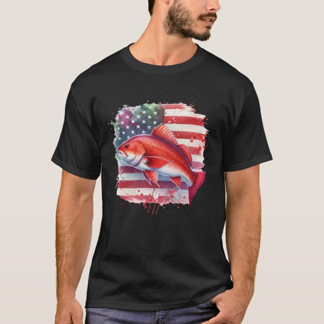 T-shirt Pêche au Rouget au Drapeau Américain (Devant)