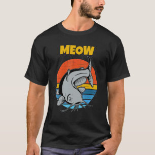 T-shirt Pêche aux chats Coucher de soleil rétro Miaou Pois