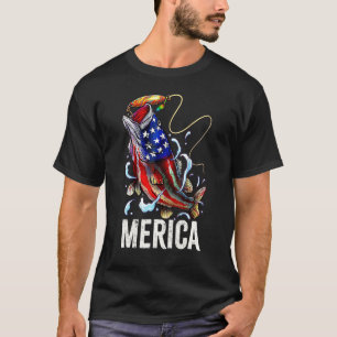 T-shirt Pêche aux poissons basses Merica Drapeau 4 juillet