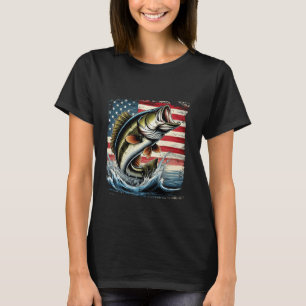 T-shirt Pêche Bass Prise Amateur Juillet USA Drapeau Ancie