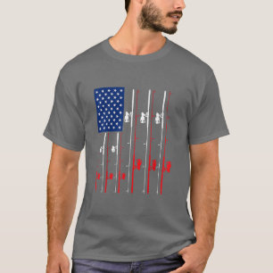 T-shirt Pêche bâton US Drapeau mignon Poisson ChasseCadeau