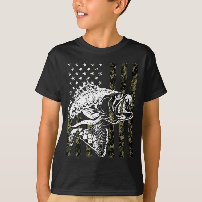 T-shirt Pêche Camouflage de repêchage Drapeau américain Pê (Devant)
