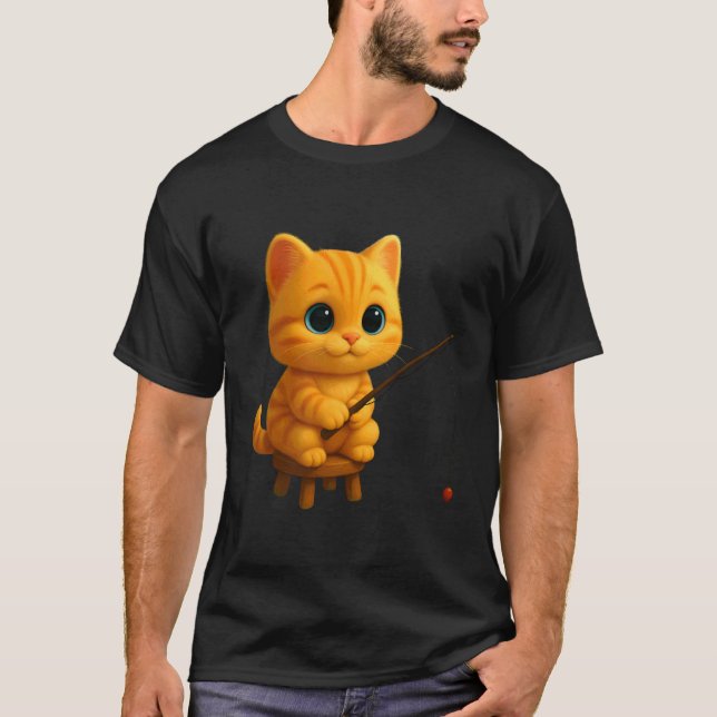T-shirt Pêche de chat mignon, Léo le chat animé adorable (Devant)