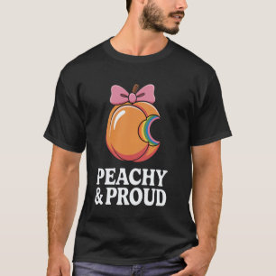 T-shirt Pêche de dessin animé mordue avec garniture arc-en