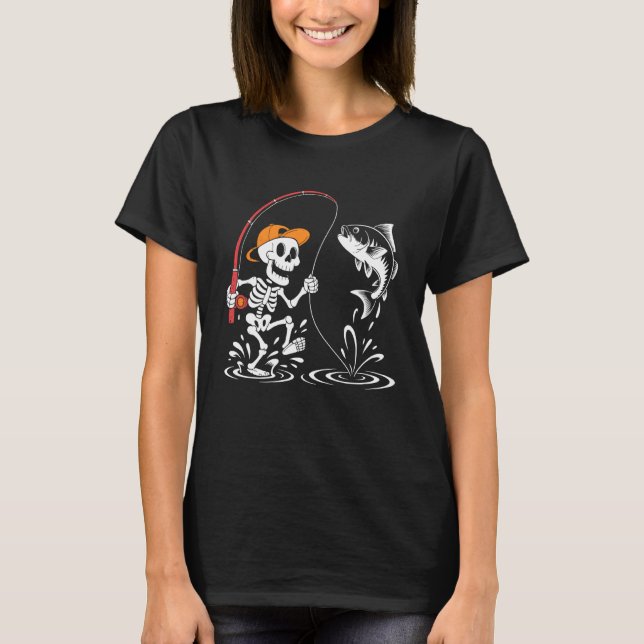 T-shirt Pêche de squelette Amusement d'Halloween pour les  (Devant)