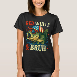 T-shirt Pêche de squelette Halloween Bass Pêcheur drapeau
