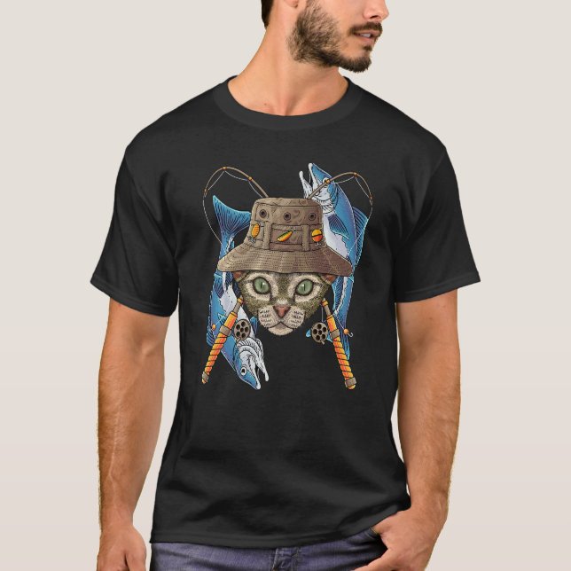 T-shirt Pêche Devon Rex Pêcheur Extérieur Chat Mignon Fly  (Devant)