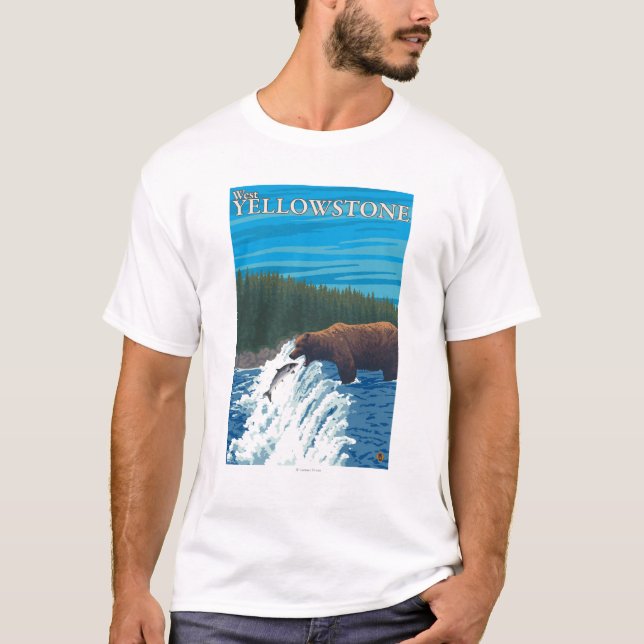 T-shirt Pêche d'ours en rivière - Yellowstone occidental, (Devant)