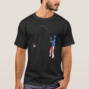 T-shirt Pêche Drapeau Américain Canne à Pêche Poisson 4 Ju