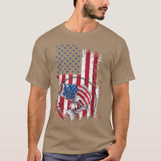 T-shirt Pêche Drapeau Américain Vintage États-Unis Pêcheur