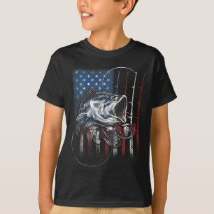 T-shirt Pêche Drapeau Américain Vintage Usa B Cadeau Pêche