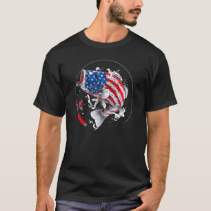 T-shirt Pêche Drapeau Américain Vintage Usa Bass Pêcheur 1