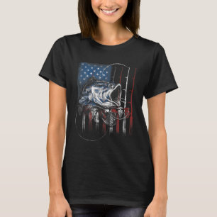 T-shirt Pêche drapeau américain Vintage USA Basse Pêcheur 