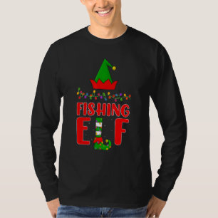 T-shirt Pêche Elfe Correspondant Famille Éclairage Noël