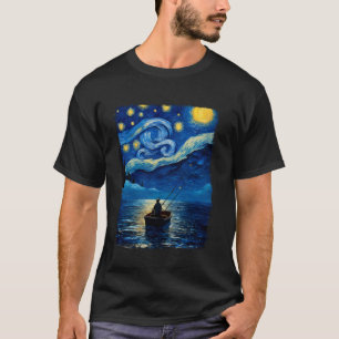 T-shirt Pêche en haute mer Pêcheur Peinture de nuit étoilé